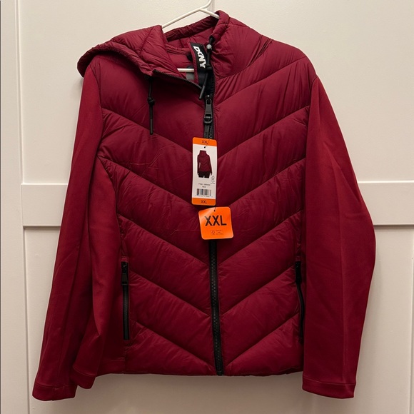 DKNY Jackets & Blazers - NWT DKNY Women’s Red Hooded Puffer Jacket w/ Knit Sleeves XXL